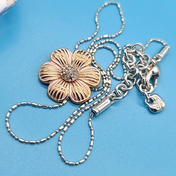 Brighton "PETAL PUSHER" Enamel Flower Pendant w/ Swarovski Crystal Center Pistil - Picture 3 of 9